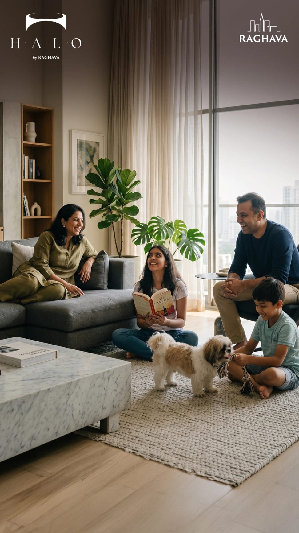 Sunlit, cross-ventilated living space inside a Raghava Halo 3 BHK home in Kondapur