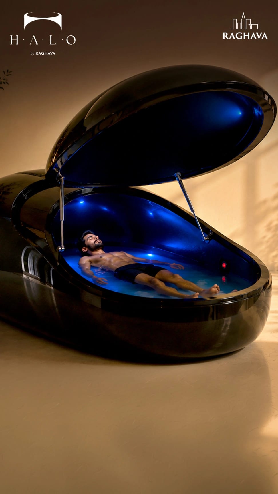 Float therapy pod at Raghava Halo's wellness club in Kondapur