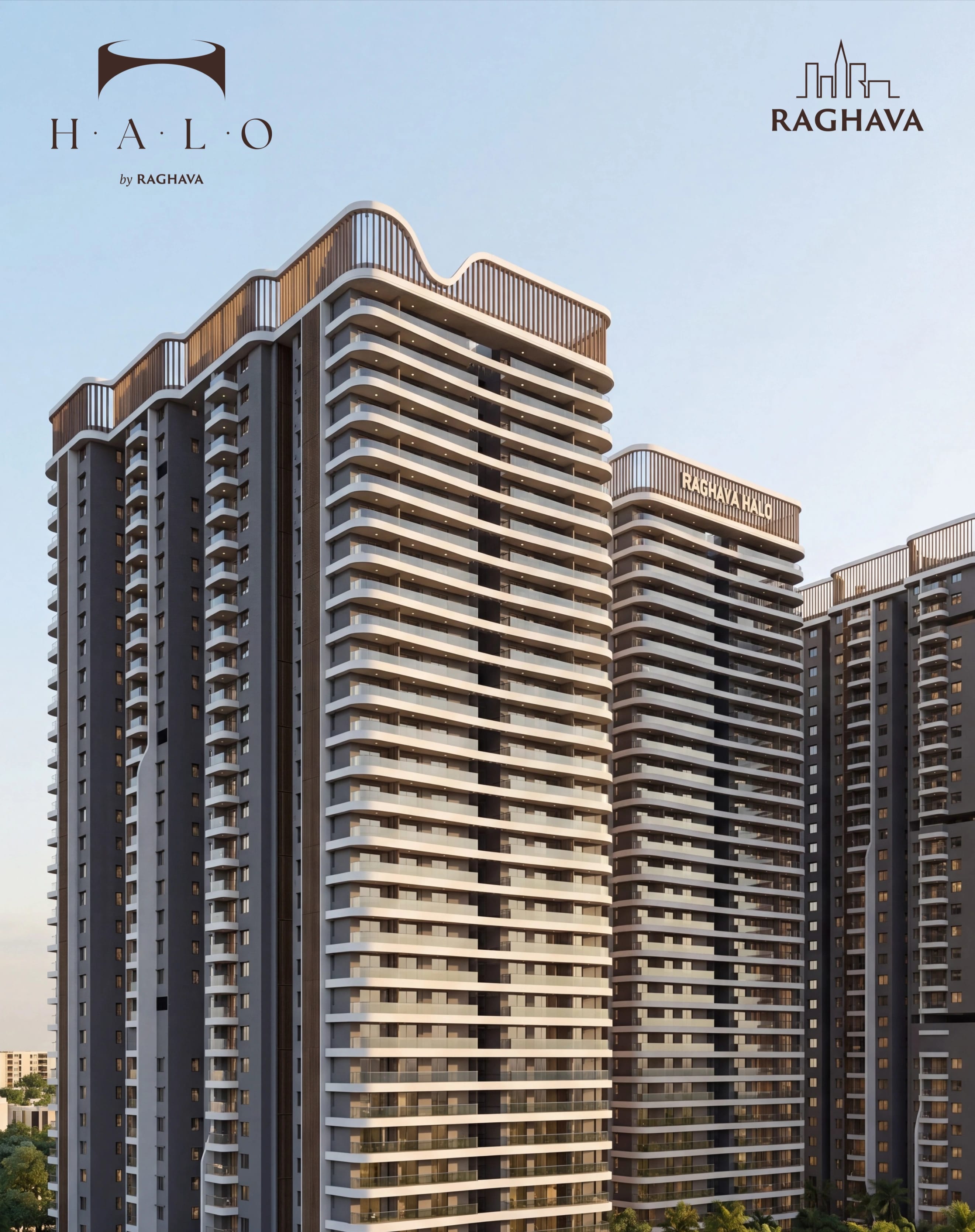Raghava Halo — RERA-approved 3 BHK towers rising above the Kondapur skyline near HCU, Hyderabad